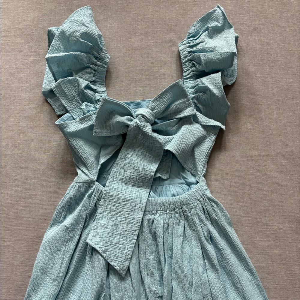 Francesca’s Mi Ami baby blue coquette open back ruffle sleeves dress XS